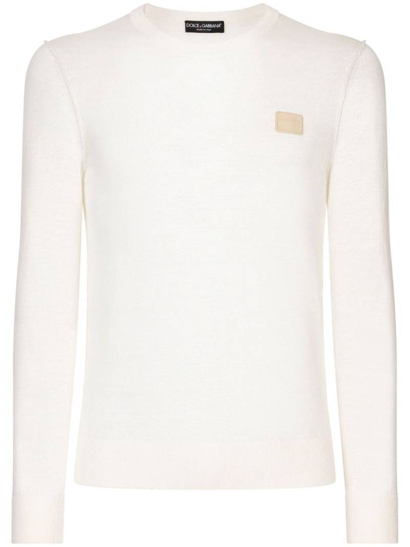 Dolce & Gabbana logo-appliqué round-neck jumper - White von Dolce & Gabbana