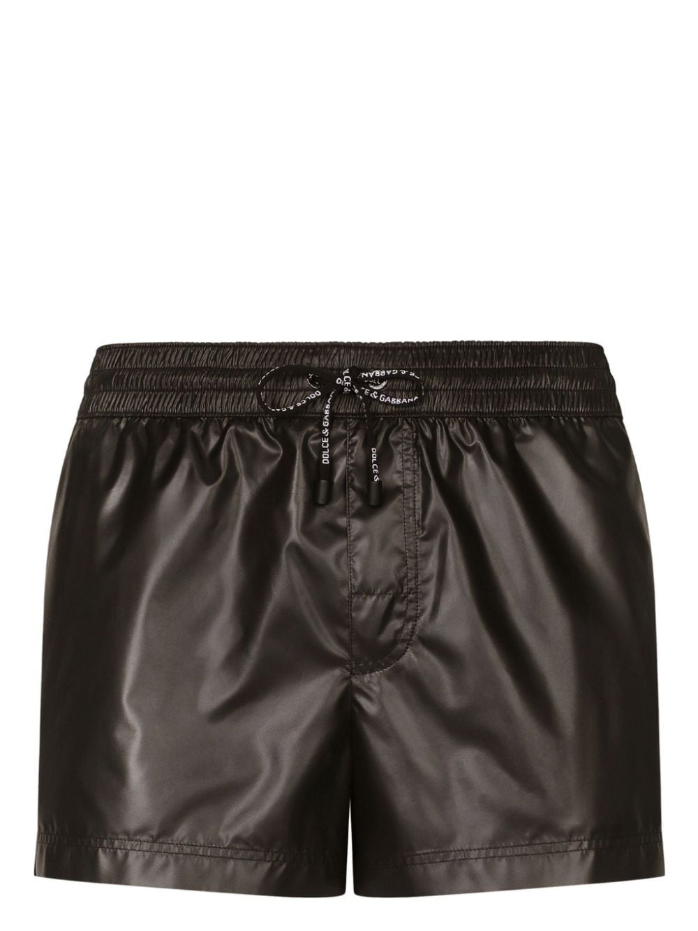 Dolce & Gabbana logo-drawstring faux-leather swim shorts - Black von Dolce & Gabbana