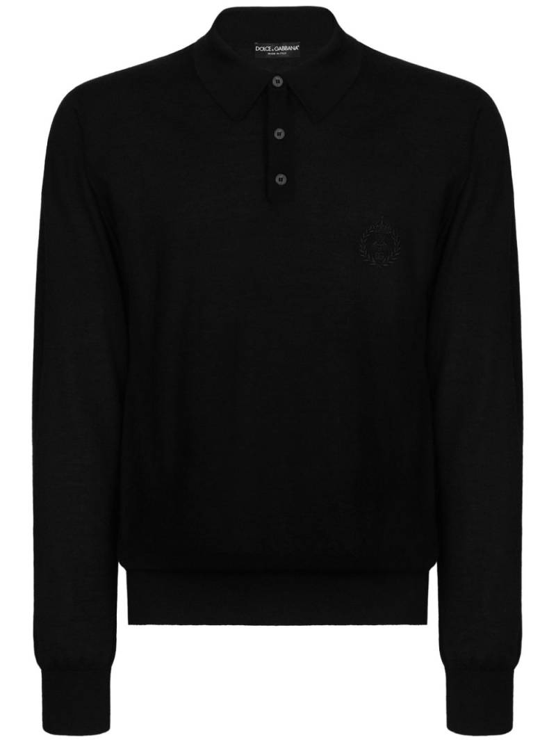 Dolce & Gabbana logo-embroidered cashmere polo shirt - Black von Dolce & Gabbana