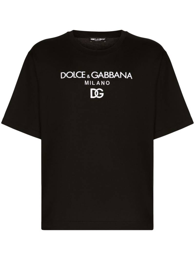 Dolce & Gabbana logo-embroidered cotton T-shirt - Black von Dolce & Gabbana