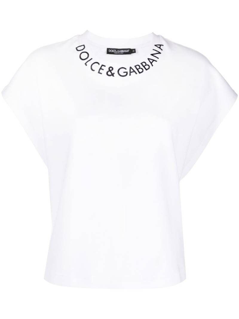 Dolce & Gabbana logo-embroidered cotton T-shirt - White von Dolce & Gabbana