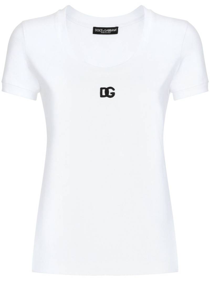 Dolce & Gabbana logo-embroidered cotton-blend T-shirt - White von Dolce & Gabbana