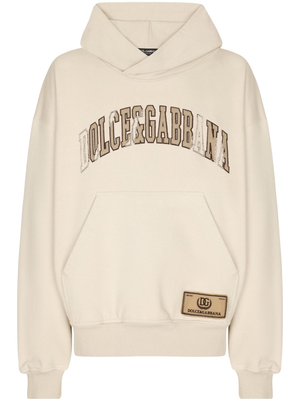 Dolce & Gabbana logo-embroidered cotton hoodie - Neutrals von Dolce & Gabbana