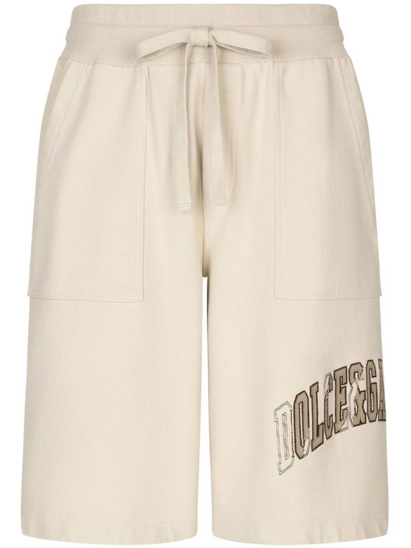 Dolce & Gabbana logo-embroidered cotton track shorts - Neutrals von Dolce & Gabbana