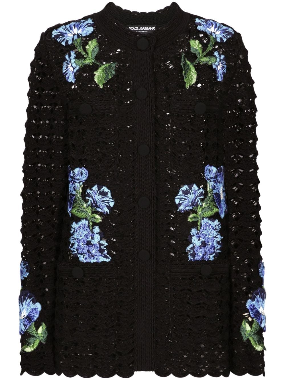 Dolce & Gabbana logo-embroidered crocheted cardigan - Black von Dolce & Gabbana