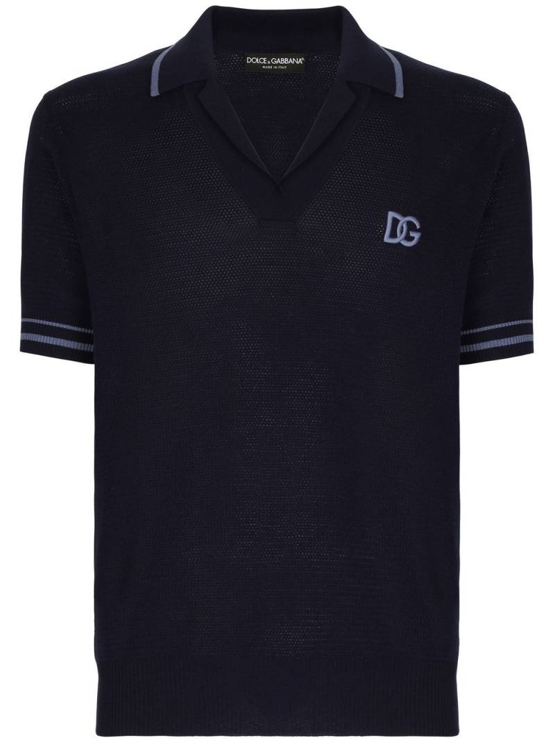 Dolce & Gabbana logo-embroidered cotton polo shirt - Blue von Dolce & Gabbana