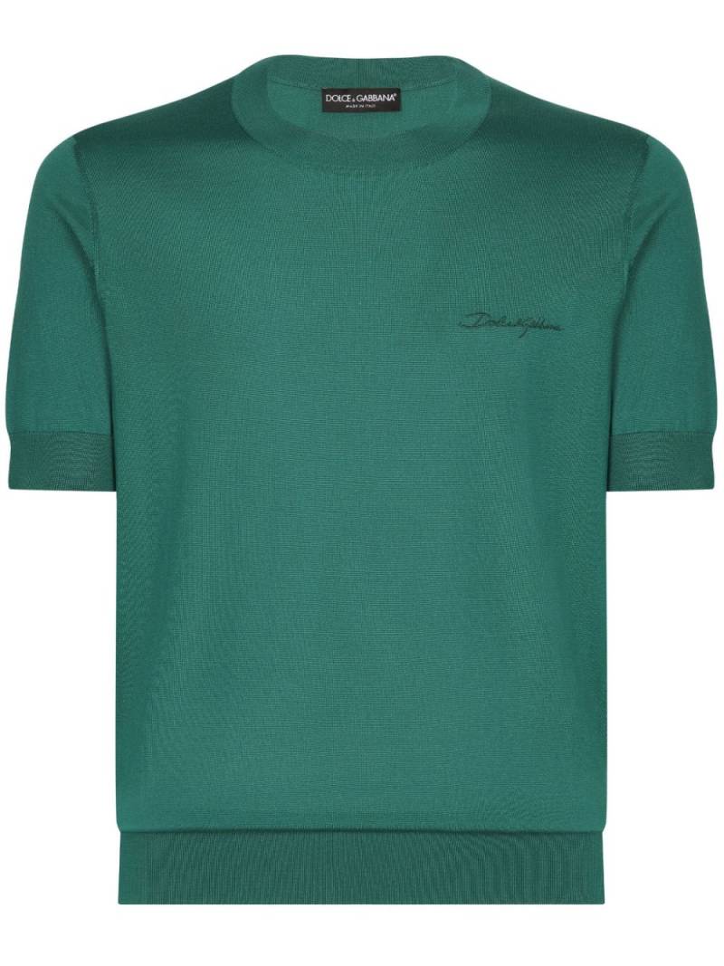 Dolce & Gabbana logo-embroidered silk jumper - Green von Dolce & Gabbana