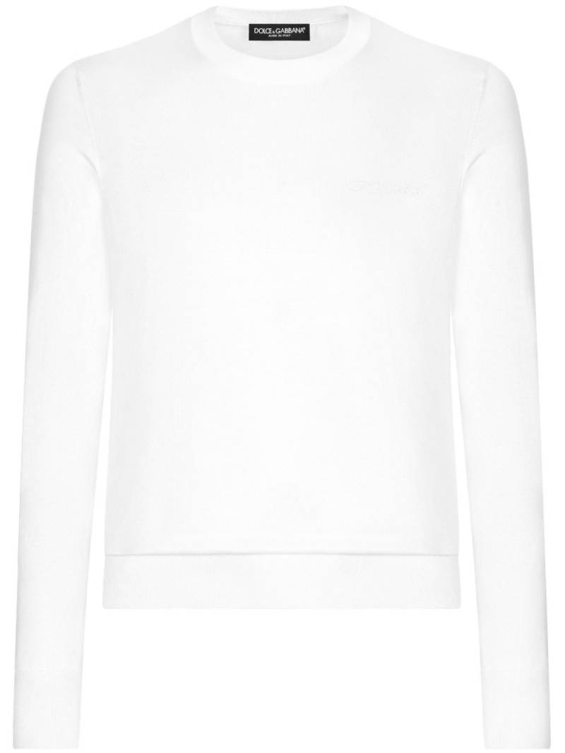 Dolce & Gabbana logo-embroidered silk jumper - White von Dolce & Gabbana