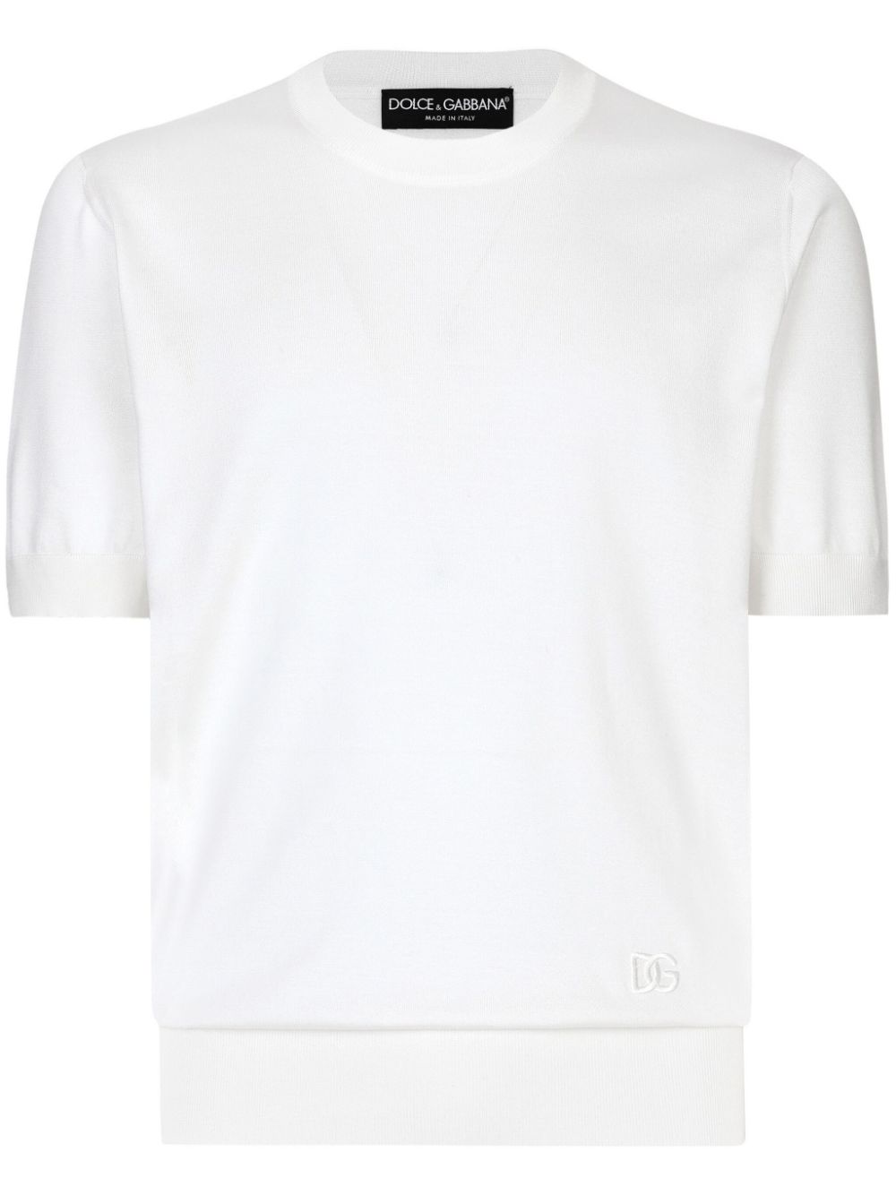 Dolce & Gabbana logo-embroidered silk knitted top - White von Dolce & Gabbana