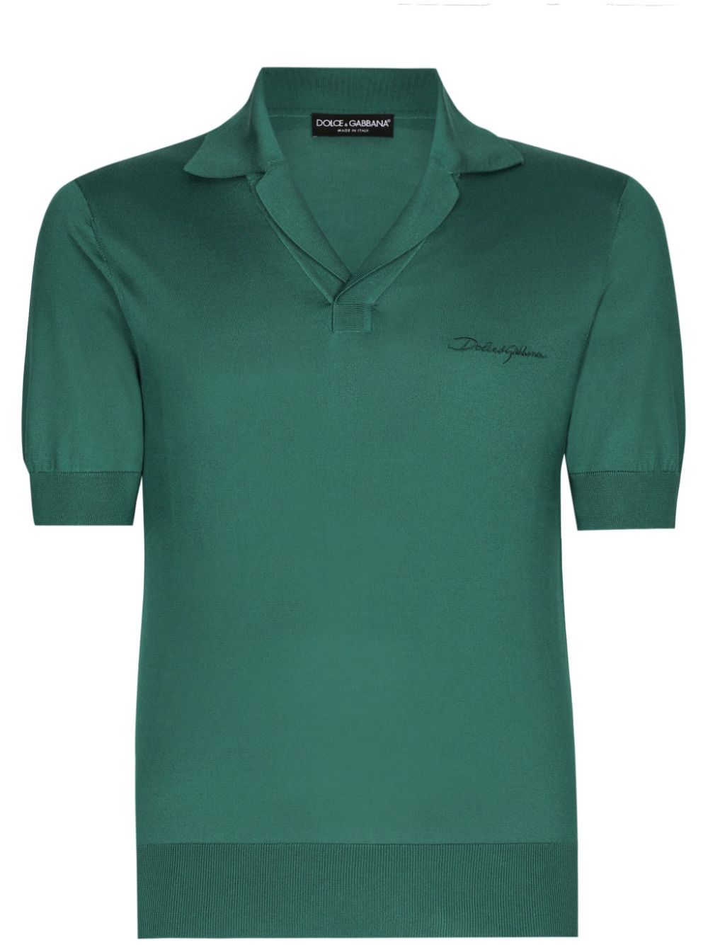 Dolce & Gabbana logo-embroidered silk polo shirt - Green von Dolce & Gabbana