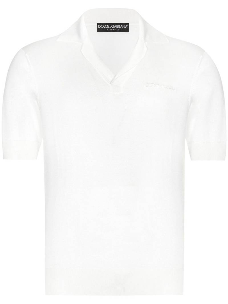 Dolce & Gabbana logo-embroidered silk polo shirt - White von Dolce & Gabbana