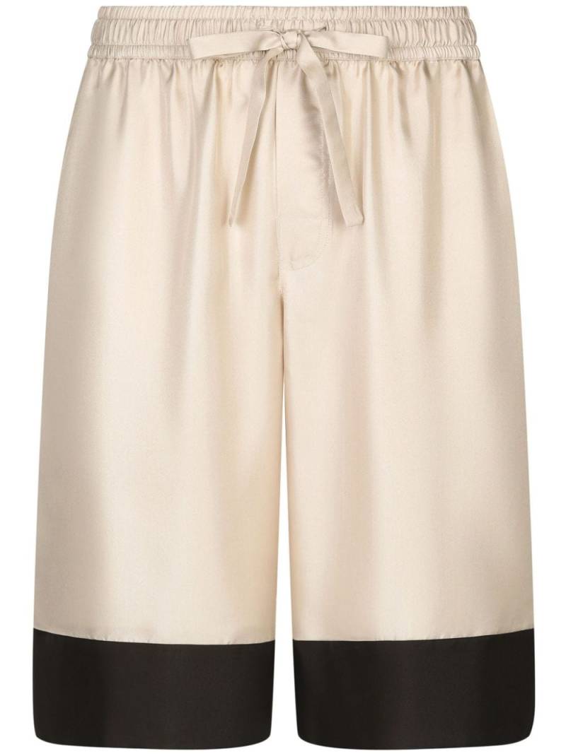 Dolce & Gabbana logo-embroidered silk shorts - Neutrals von Dolce & Gabbana