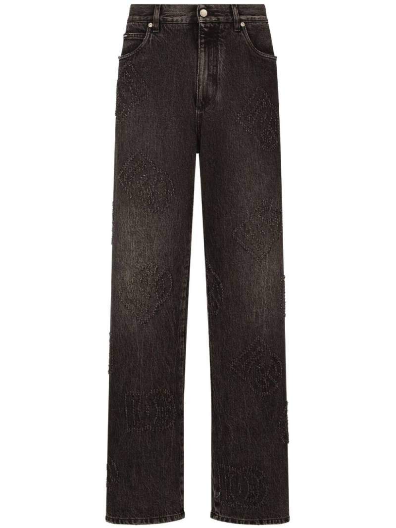 Dolce & Gabbana logo-embroidered straight-leg jeans - Grey von Dolce & Gabbana