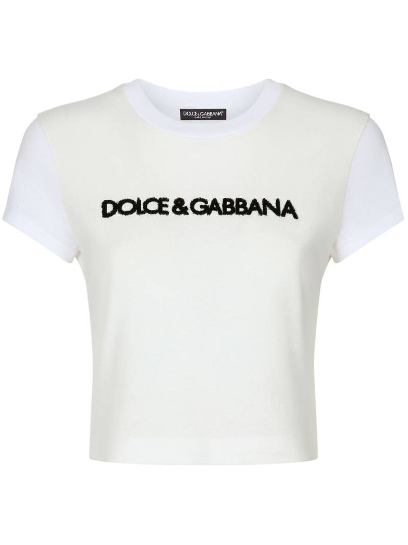 Dolce & Gabbana logo-embroidered stretch-cotton T-shirt - White von Dolce & Gabbana