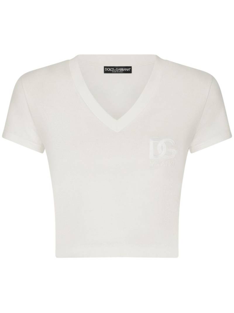 Dolce & Gabbana logo-embroidered stretch-cotton T-shirt - White von Dolce & Gabbana