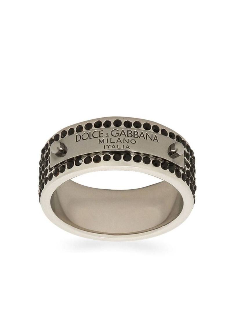 Dolce & Gabbana logo-engraved crystal-embellished ring - Silver von Dolce & Gabbana