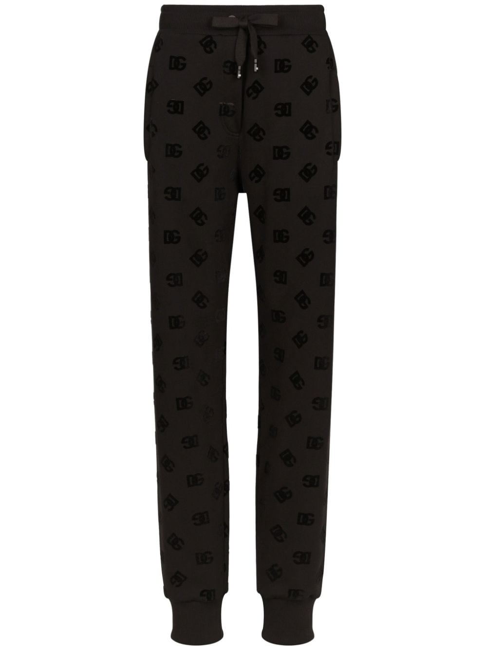 Dolce & Gabbana logo-flocked cotton track pants - Black von Dolce & Gabbana