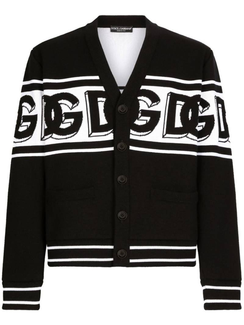 Dolce & Gabbana logo-intarsia V-neck cardigan - Black von Dolce & Gabbana