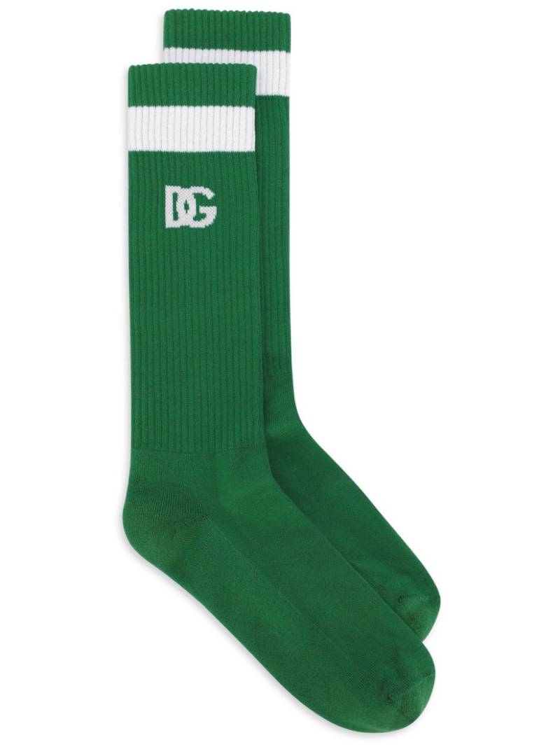 Dolce & Gabbana logo-intarsia ribbed-knit socks - Green von Dolce & Gabbana