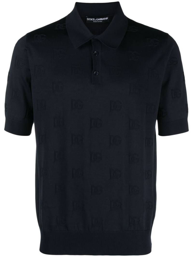 Dolce & Gabbana logo-jacquard silk polo shirt - Blue von Dolce & Gabbana