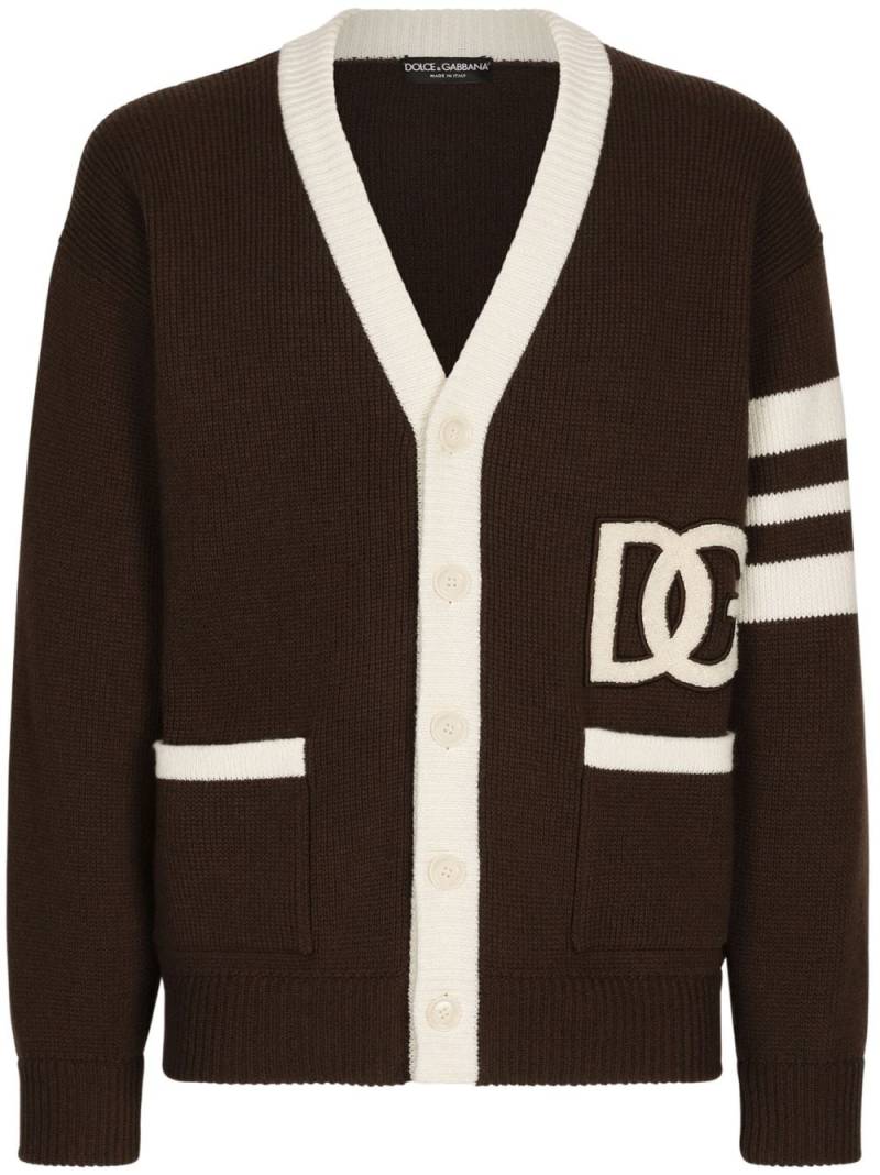 Dolce & Gabbana logo-patch V-neck cardigan - Brown von Dolce & Gabbana