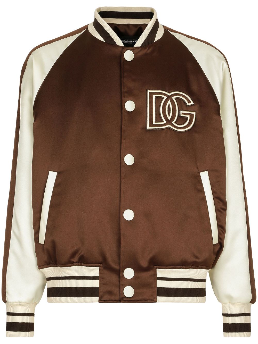 Dolce & Gabbana logo-patch colour-block bomber jacket - Brown von Dolce & Gabbana