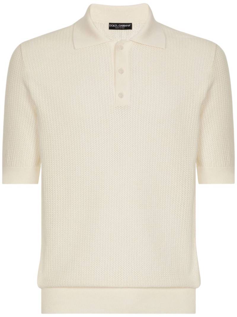 Dolce & Gabbana logo-patch short-sleeve polo shirt - Neutrals von Dolce & Gabbana