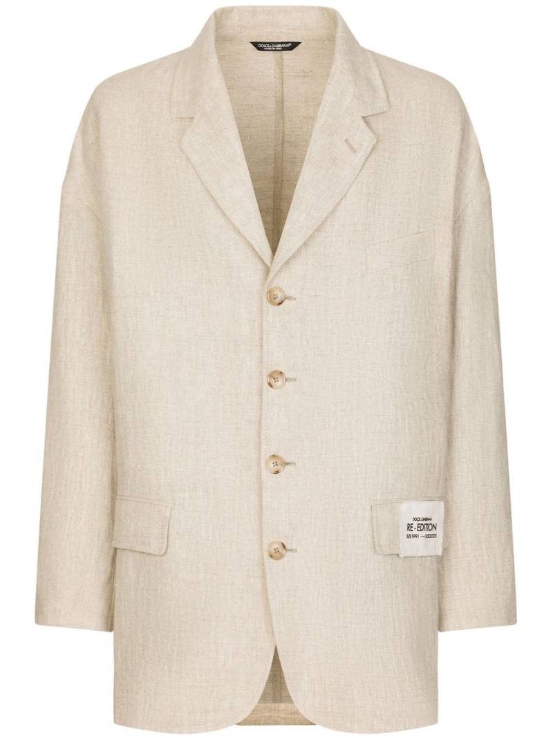 Dolce & Gabbana logo-patch single-breasted blazer - Neutrals von Dolce & Gabbana