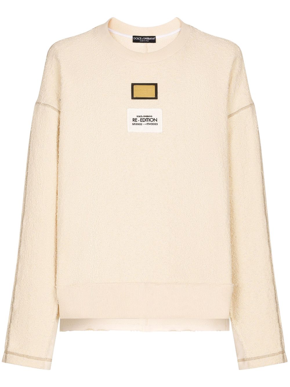 Dolce & Gabbana logo-patch textured sweatshirt - Neutrals von Dolce & Gabbana