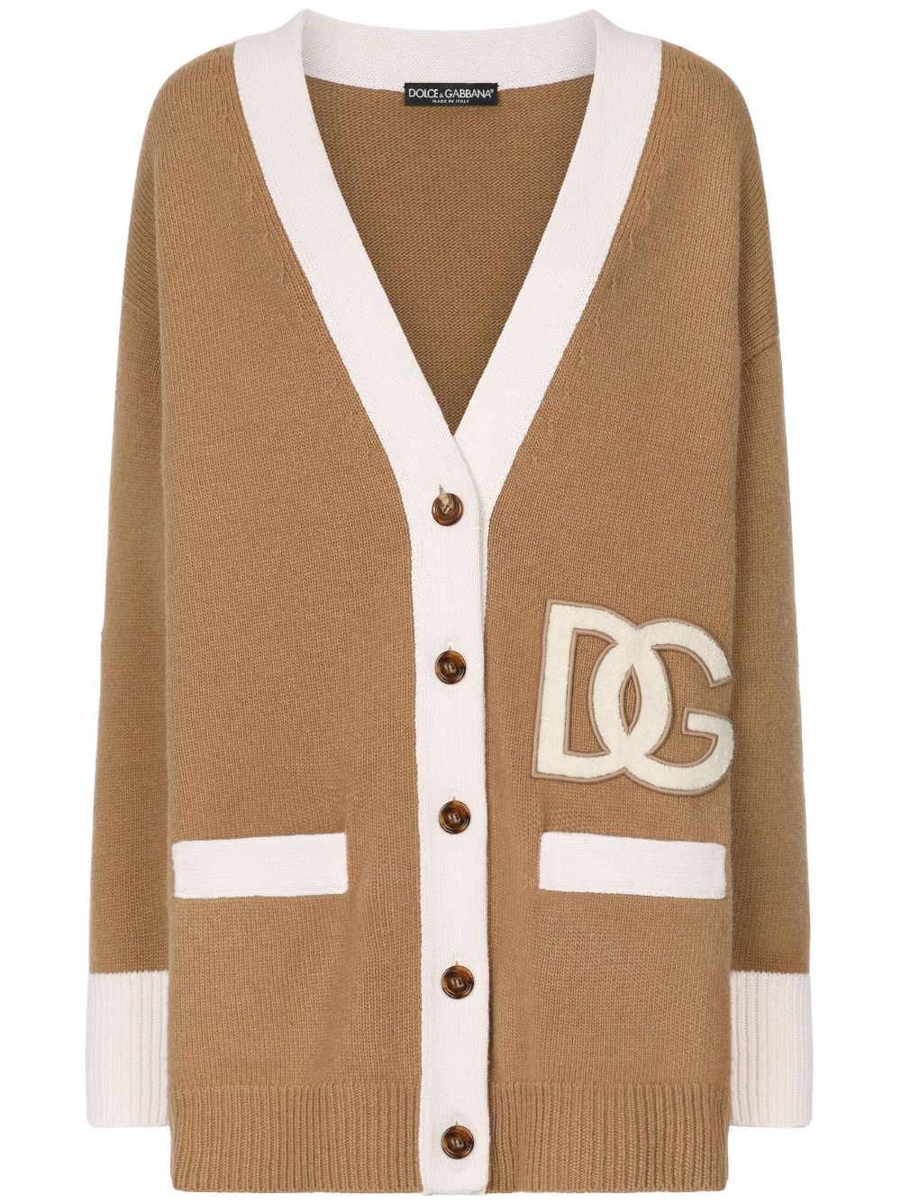 Dolce & Gabbana logo-patch virgin wool cardigan - Brown von Dolce & Gabbana