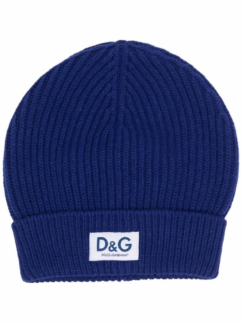 Dolce & Gabbana logo-patch wool beanie - Blue von Dolce & Gabbana