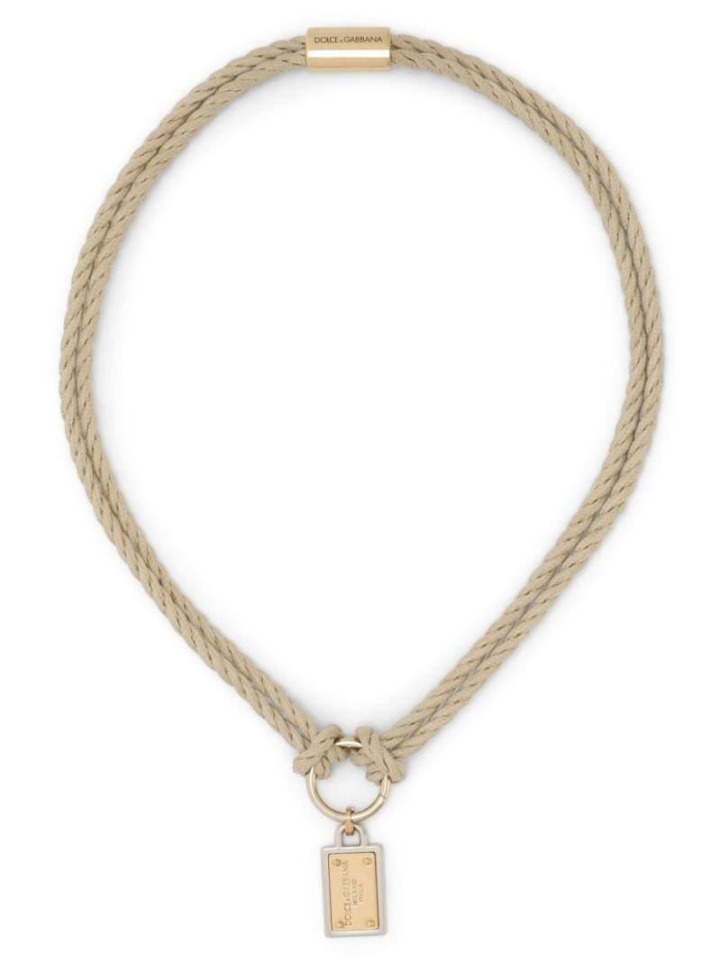 Dolce & Gabbana logo-plaque cord necklace - Neutrals von Dolce & Gabbana