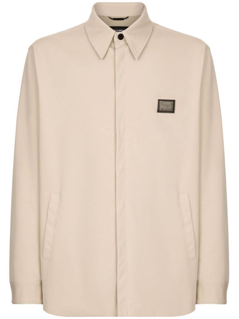 Dolce & Gabbana logo-plaque cotton-blend shirt - Neutrals von Dolce & Gabbana