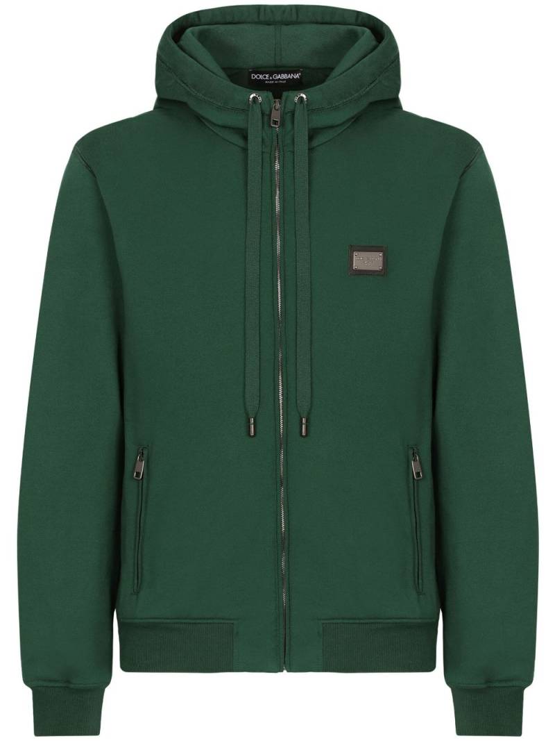 Dolce & Gabbana logo-plaque cotton hoodie - Green von Dolce & Gabbana