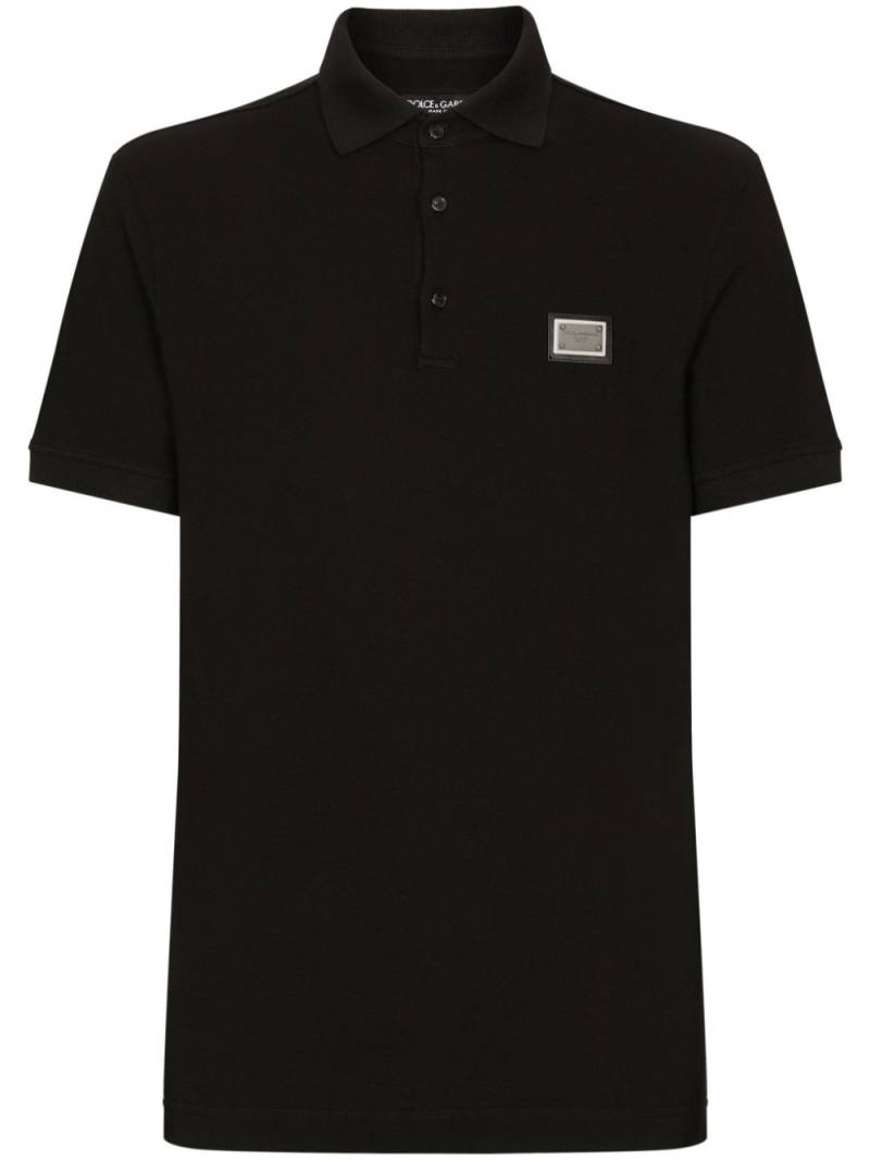 Dolce & Gabbana logo plaque cotton polo t-shirt - Black von Dolce & Gabbana