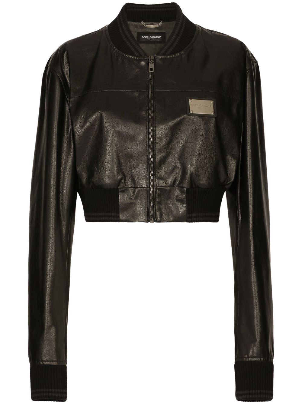 Dolce & Gabbana logo-plaque cropped leather jacket - Black von Dolce & Gabbana