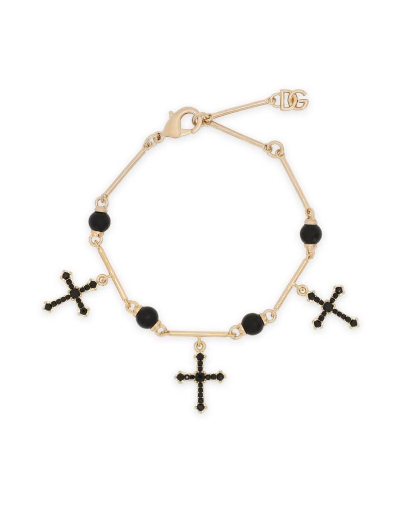 Dolce & Gabbana logo-plaque cross-pendant bracelet - Gold von Dolce & Gabbana