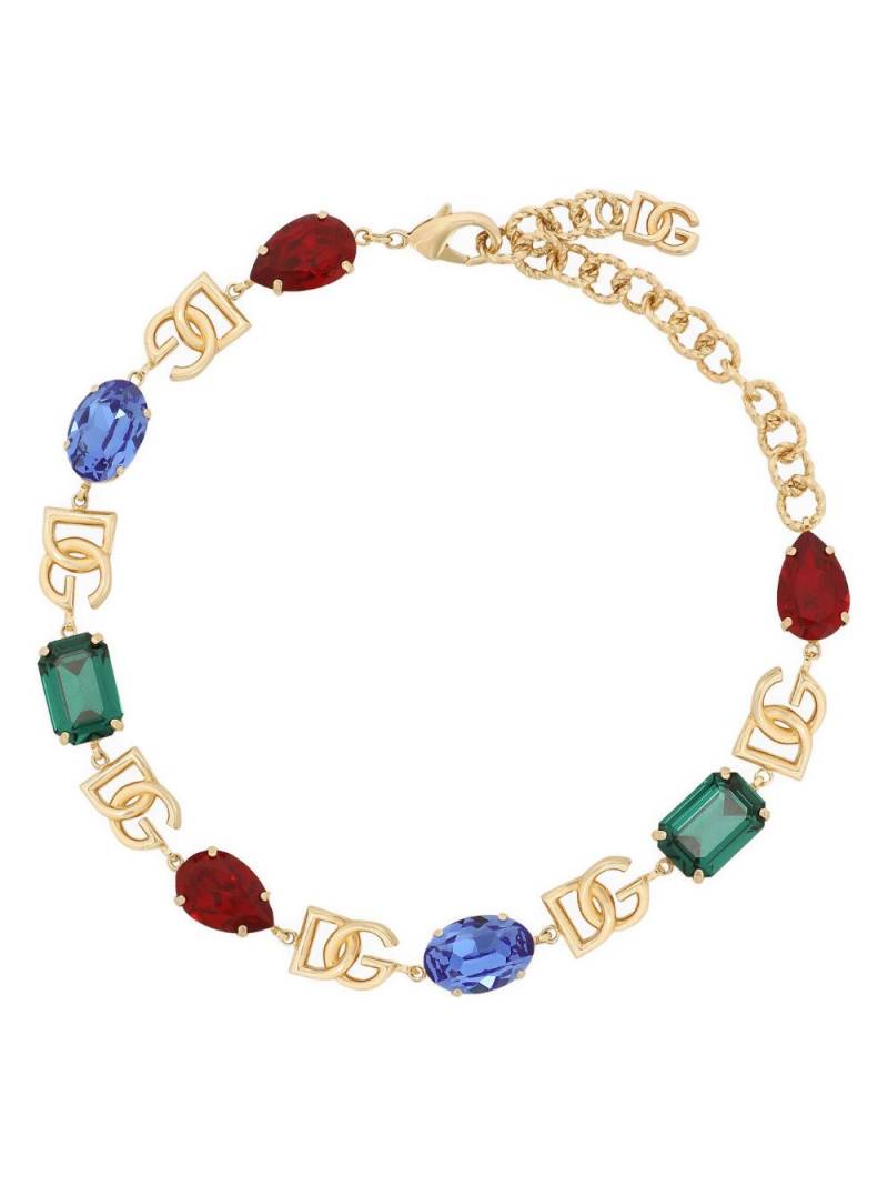 Dolce & Gabbana logo-plaque crystal-embellished necklace - Gold von Dolce & Gabbana