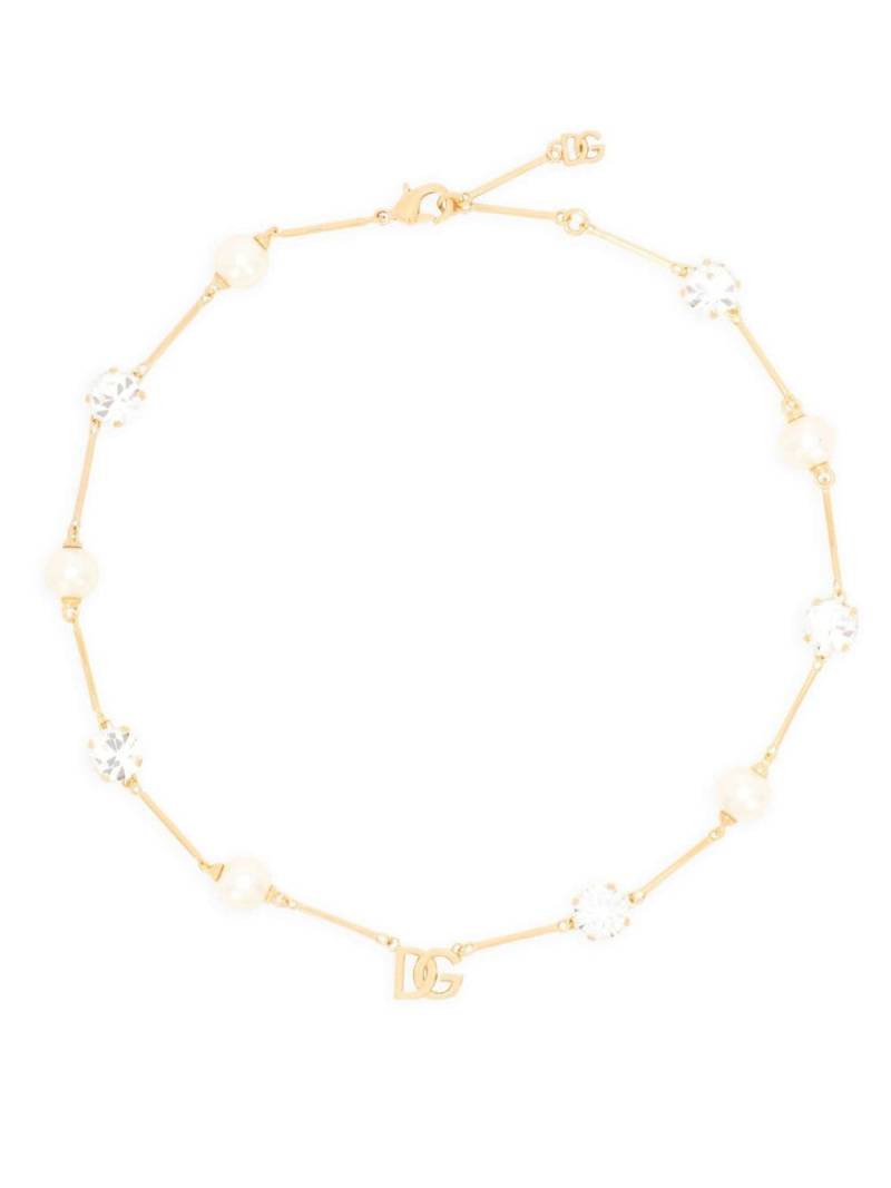 Dolce & Gabbana logo-plaque crystal-embellished necklace - Gold von Dolce & Gabbana