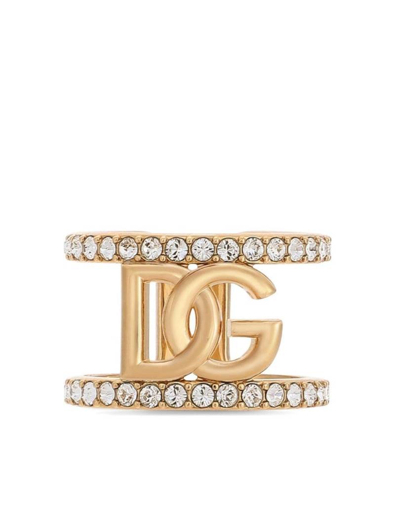 Dolce & Gabbana logo-plaque crystal-embellished ring - Yellow von Dolce & Gabbana