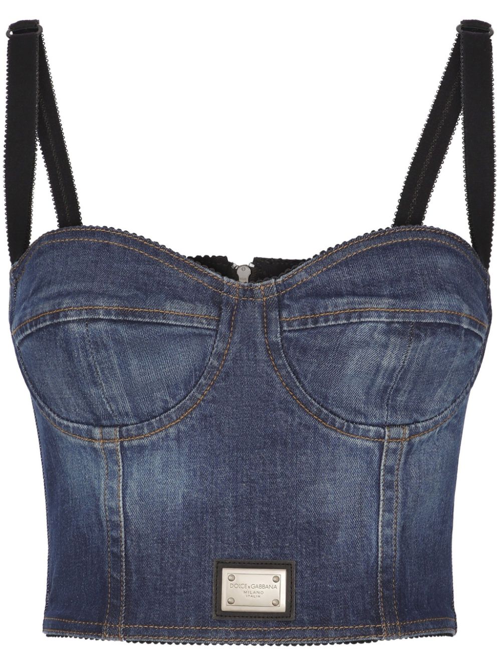 Dolce & Gabbana logo-plaque denim crop top - Blue von Dolce & Gabbana