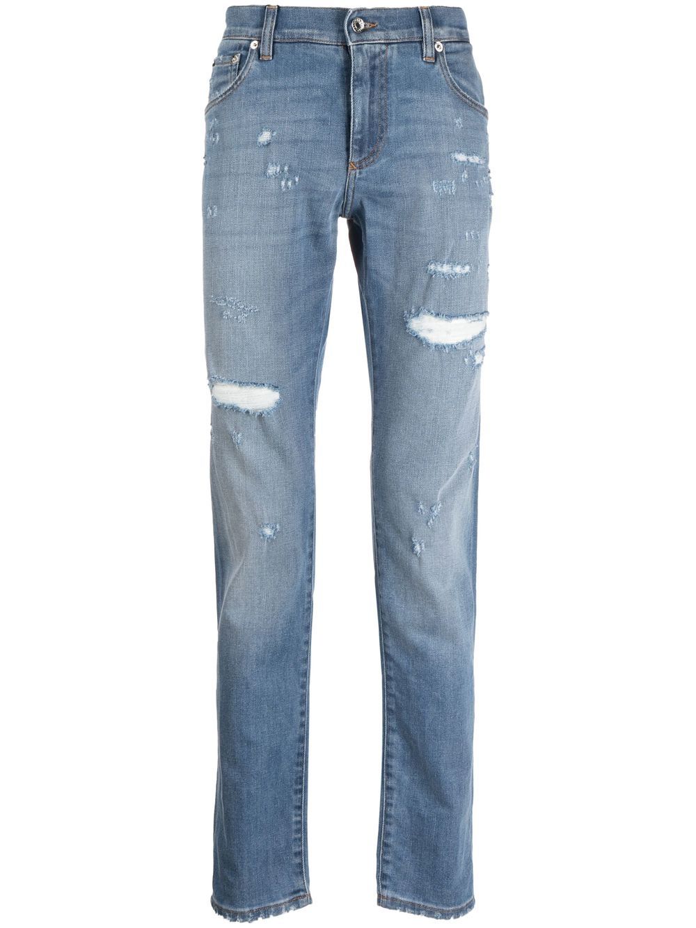 Dolce & Gabbana logo-plaque distressed jeans - Blue von Dolce & Gabbana