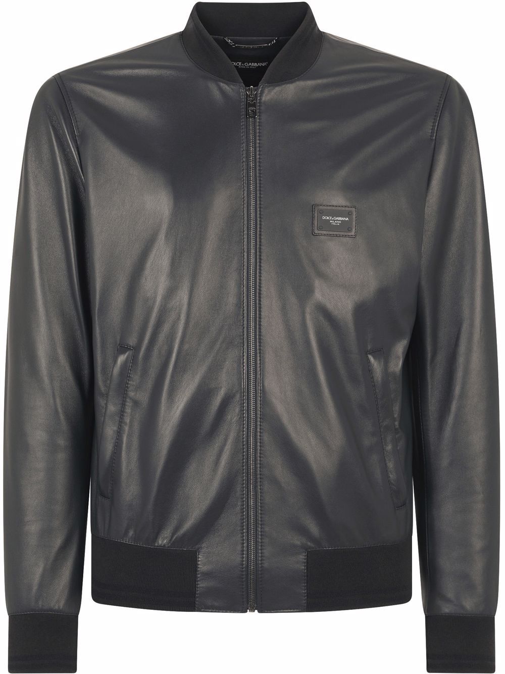 Dolce & Gabbana logo-plaque leather bomber jacket - Blue von Dolce & Gabbana