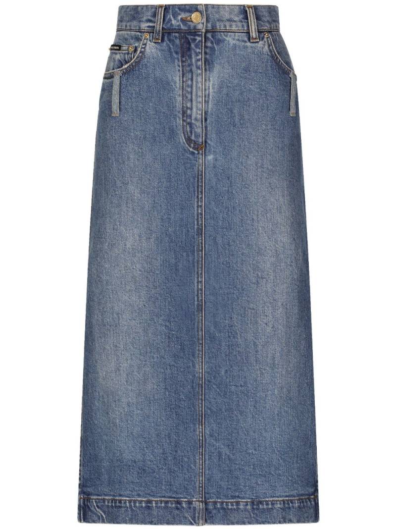 Dolce & Gabbana logo-plaque midi denim skirt - Blue von Dolce & Gabbana