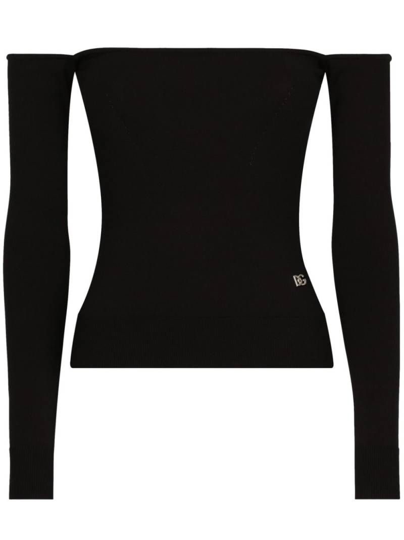 Dolce & Gabbana logo-plaque off-shoulder top - Black von Dolce & Gabbana