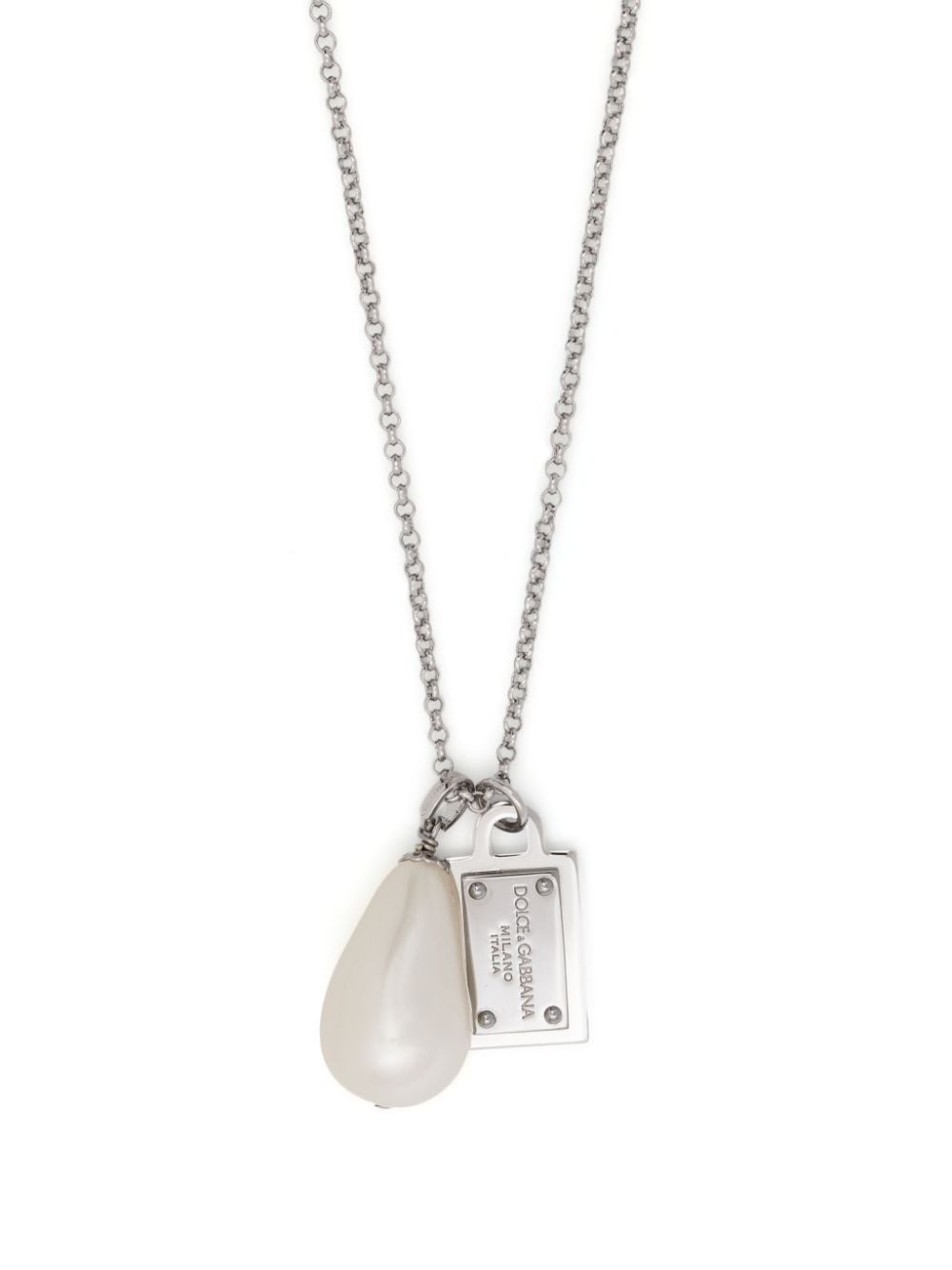 Dolce & Gabbana logo-plaque pearl-pendant necklace - Silver von Dolce & Gabbana