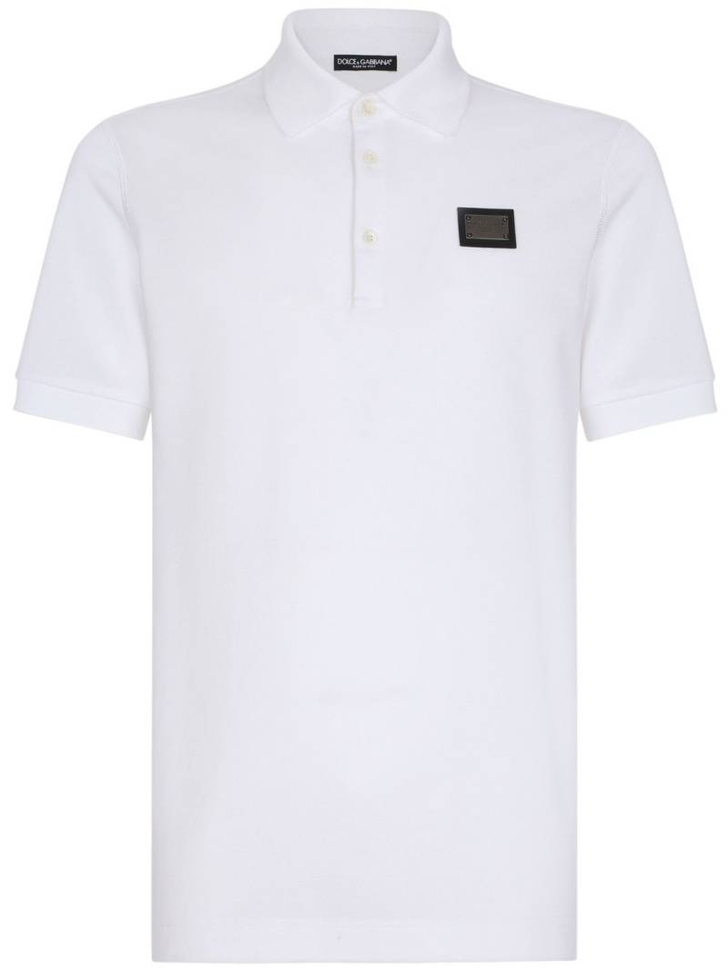 Dolce & Gabbana logo-tag piqué polo shirt - White von Dolce & Gabbana