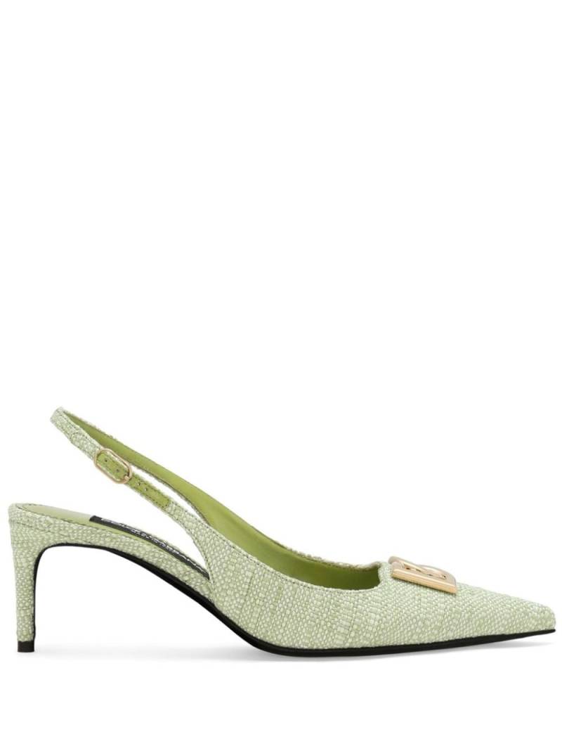 Dolce & Gabbana logo-plaque raffia slingback pumps - Green von Dolce & Gabbana