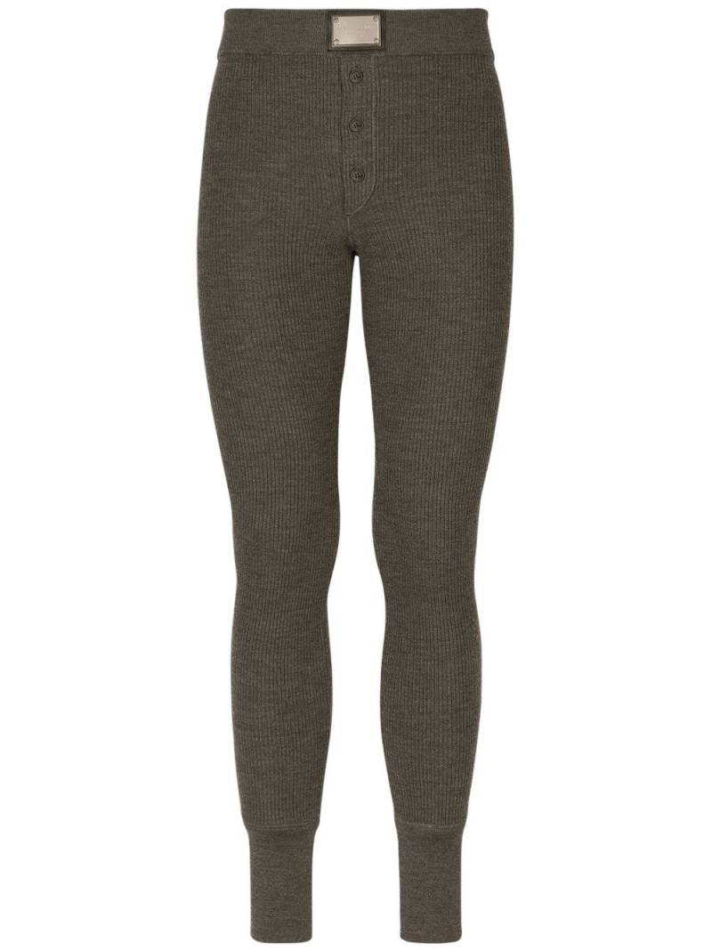 Dolce & Gabbana logo-plaque ribbed-knit trousers - Grey von Dolce & Gabbana