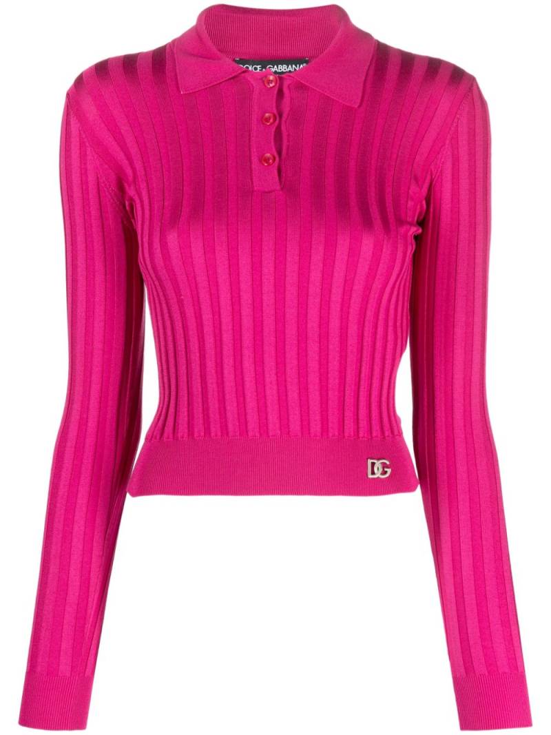 Dolce & Gabbana logo-plaque ribbed polo shirt - Pink von Dolce & Gabbana